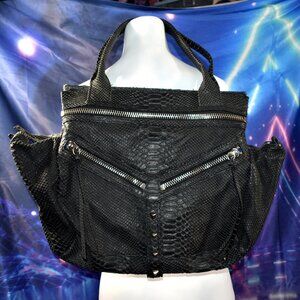 Botkier New York Trigger Leather Satchel Shoulder Bag Purse Black Reptile Snake